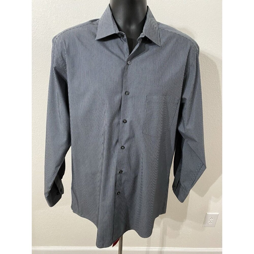 Alfani Dress Shirt Men Size Large 16 1/2 Fitted 32-33 Stretch Fabric Gray